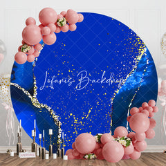 Lofaris Round Bright Blue Gold Marbled Birthday Backdrop