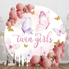 Lofaris Round Butterfly Baby Shower Backdrop For Twin Girls