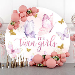 Lofaris Round Butterfly Baby Shower Backdrop For Twin Girls