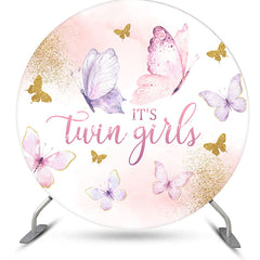 Lofaris Round Butterfly Baby Shower Backdrop For Twin Girls