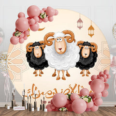 Lofaris Round Cartong Sheep Eid Aladha Mubarak Backdrop