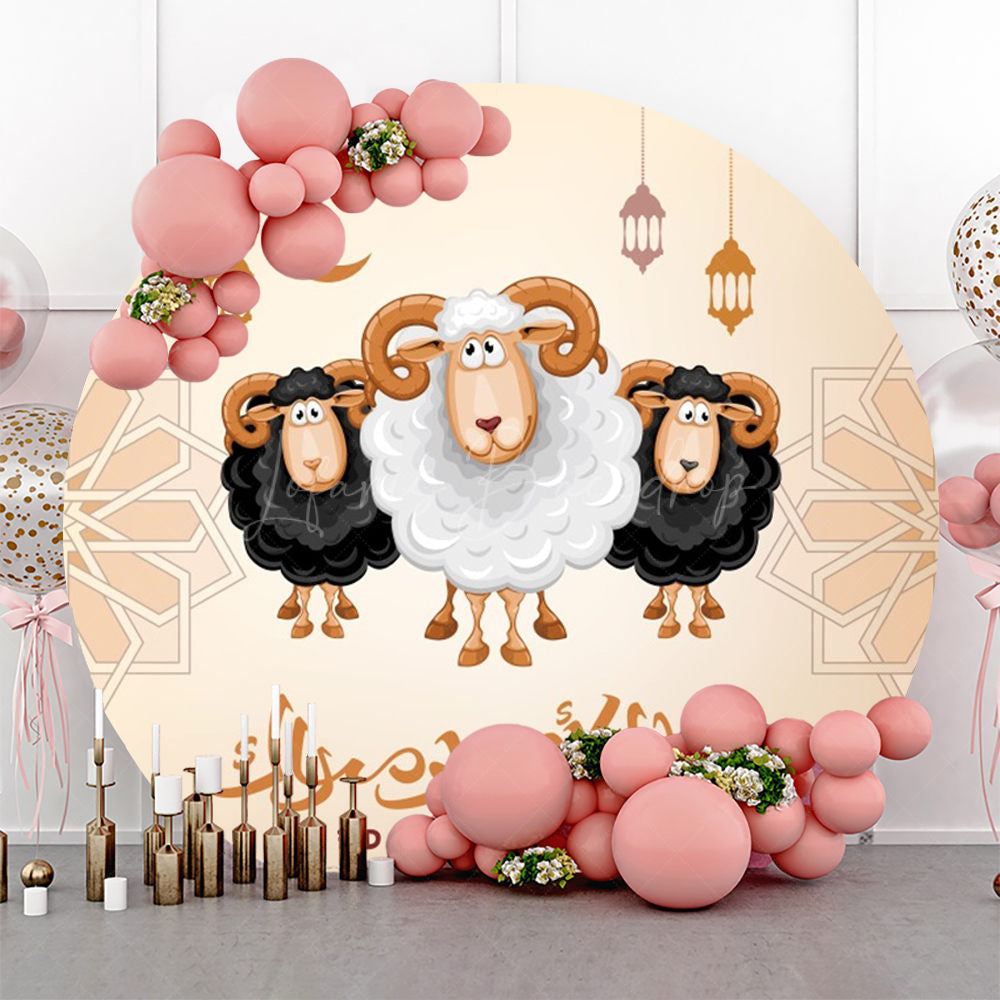 Lofaris Round Cartong Sheep Eid Aladha Mubarak Backdrop