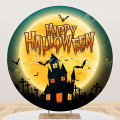 Lofaris Round Castle Moon Bat Ghost Happy Halloween Backdrop