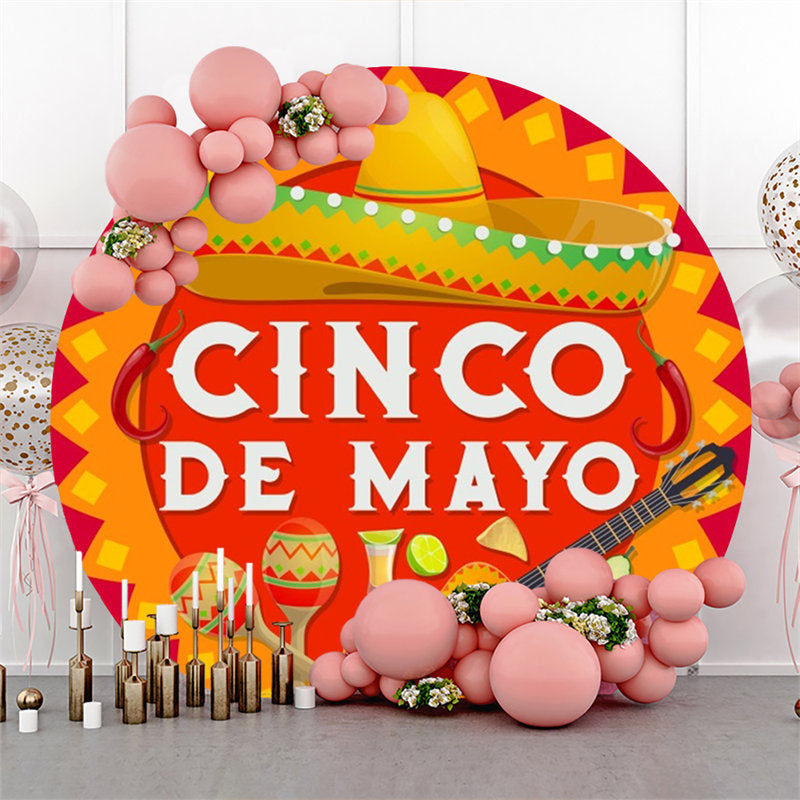 Lofaris Round Cinco De Mayo Guitar Mexican Fiesta Backdrop