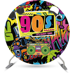 Lofaris Round Colorful Graffiti 90s Disco Party Backdrop