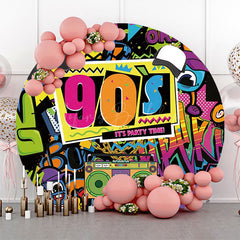 Lofaris Round Colorful Graffiti 90s Disco Party Backdrop