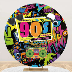 Lofaris Round Colorful Graffiti 90s Disco Party Backdrop