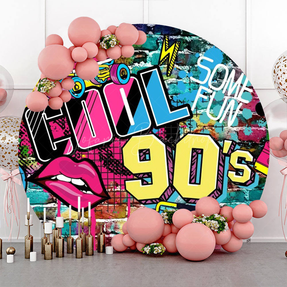 Lofaris Round Colorful Hiphop Cool 90S Birthday Backdrop