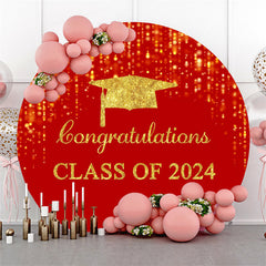 Lofaris Round Congrats Red Gold Glitter Graduation Backdrop