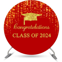 Lofaris Round Congrats Red Gold Glitter Graduation Backdrop