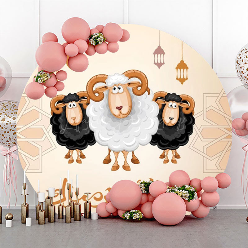 Lofaris Round Cute Sheep Beige Eid Al Adha Mubarak Backdrop