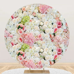 Lofaris Round Dense White Pink Green Floral Wedding Backdrop