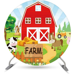 Lofaris Round Farm Red Barn Animals Tree Birthday Backdrop