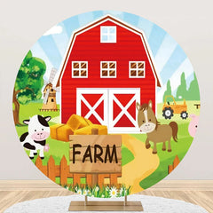 Lofaris Round Farm Red Barn Animals Tree Birthday Backdrop