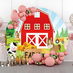 Lofaris Round Farm Red Barn Animals Tree Birthday Backdrop