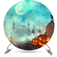 Lofaris Round Foggy Moon Night Cemetery Halloween Backdrop