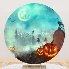 Lofaris Round Foggy Moon Night Cemetery Halloween Backdrop