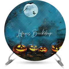 Lofaris Round Foggy Moon Witch Pumpkin Halloween Backdrop