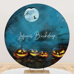 Lofaris Round Foggy Moon Witch Pumpkin Halloween Backdrop