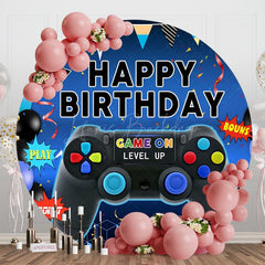 Lofaris Round Gamepad Blue Happy Birthday Backdrop For Boy