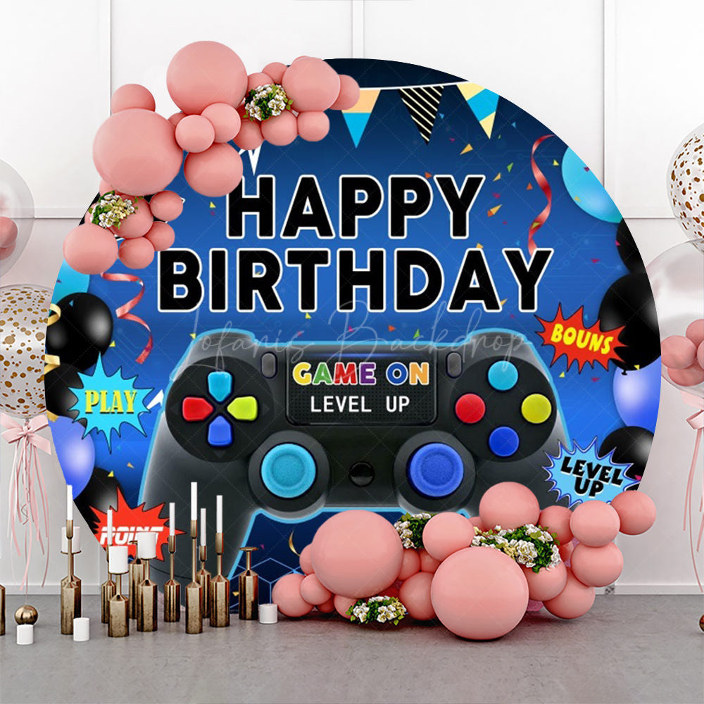 Lofaris Round Gamepad Blue Happy Birthday Backdrop For Boy