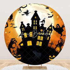 Lofaris Round Ghost Castle Moon Night Halloween Backdrop