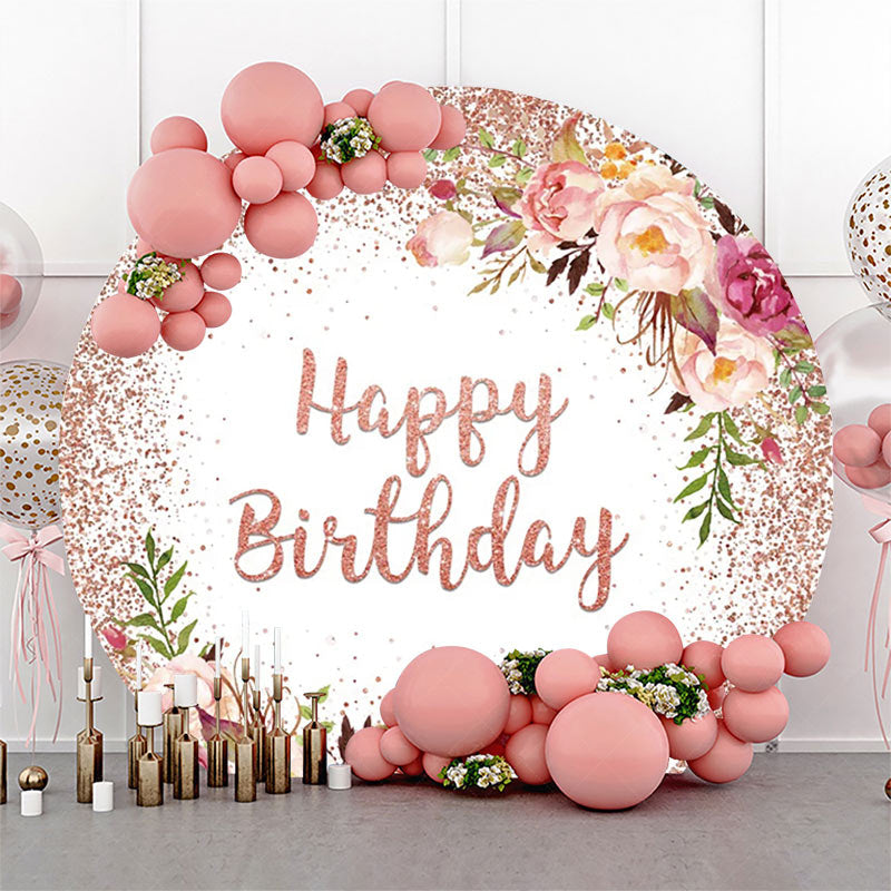 Lofaris Round Glitter Floral Rose Gold Birthday Backdrop