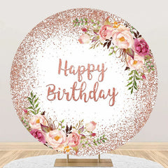 Lofaris Round Glitter Floral Rose Gold Birthday Backdrop