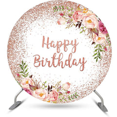 Lofaris Round Glitter Floral Rose Gold Birthday Backdrop