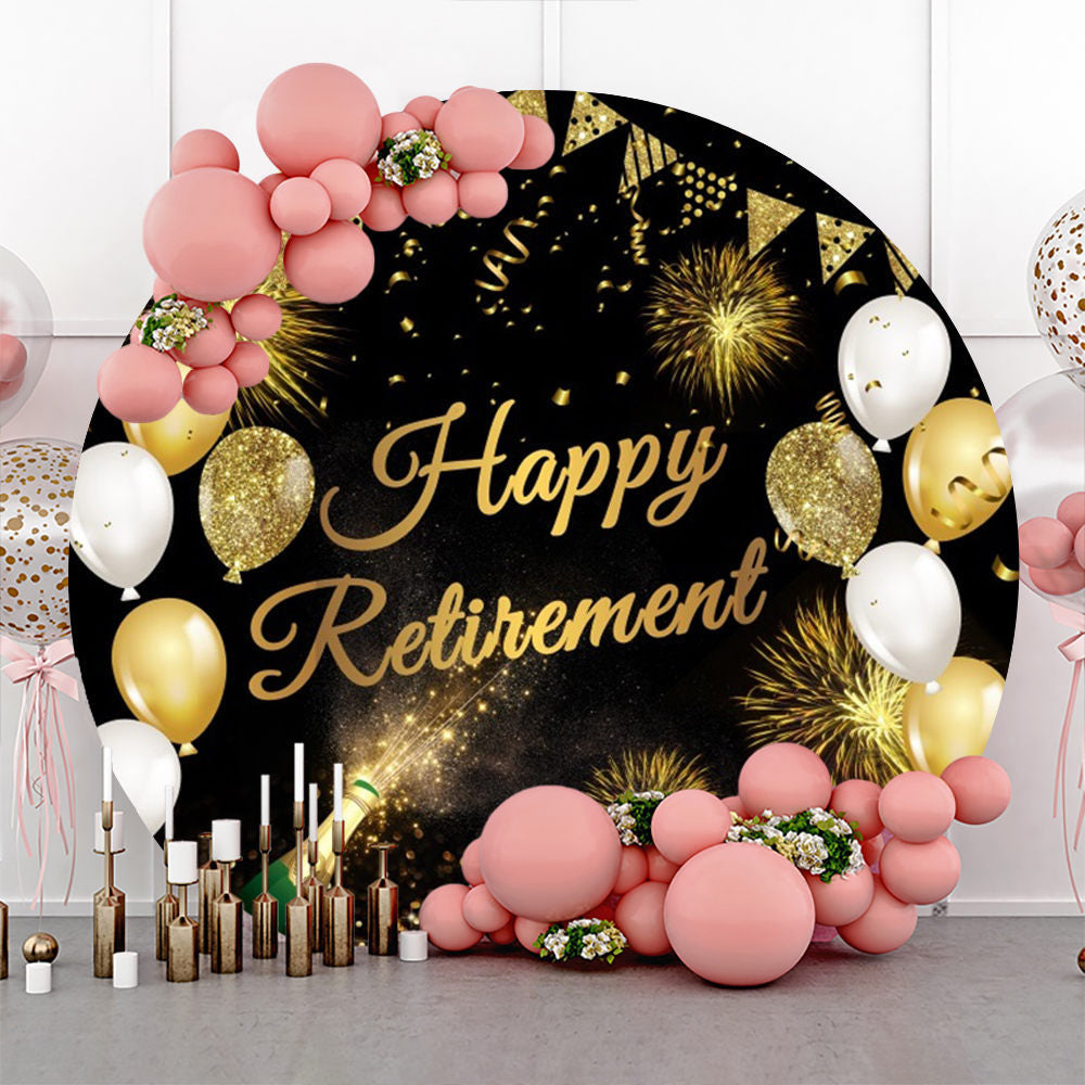 Lofaris Round Gold Glitter Balloon Happy Retirement Backdrop