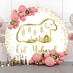 Lofaris Round Gold Glitter Sheep Eid Mubarak Backdrop