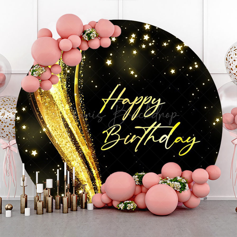 Lofaris Round Gold Glitter Star Ribbon Birthday Backdrop