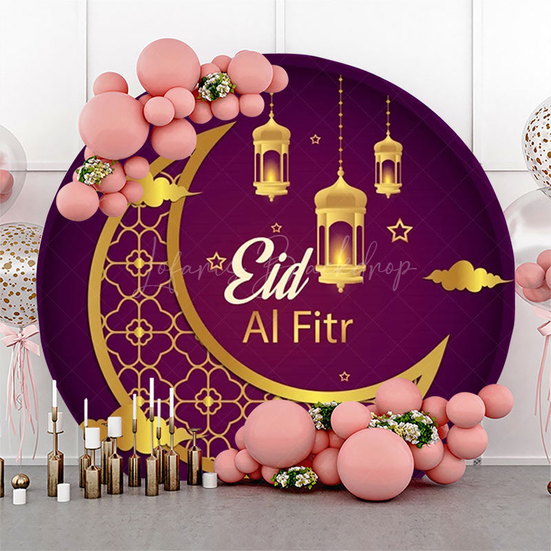 Lofaris Round Gold Moon Lamp Purple Eid Al Fitr Backdrop