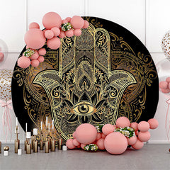 Lofaris Round Gold Mysterious Mandala Hamasa Hand Backdrop