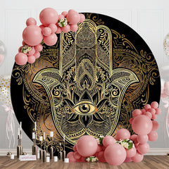 Lofaris Round Gold Mysterious Mandala Hamasa Hand Backdrop