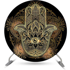 Lofaris Round Gold Mysterious Mandala Hamasa Hand Backdrop