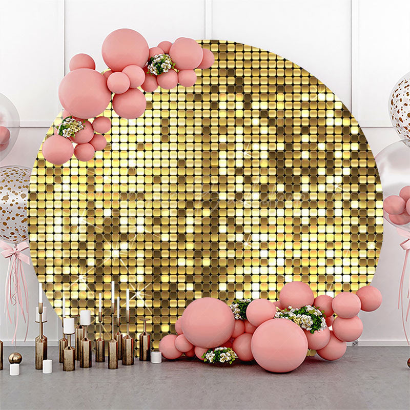 Lofaris Round Golden Metal Plaid Pattern Birthday Backdrop