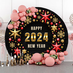 Lofaris Round Golden Snowflake Hexagon Happy New Year Backdrop