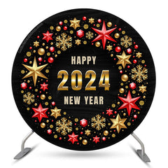 Lofaris Round Golden Snowflake Hexagon Happy New Year Backdrop