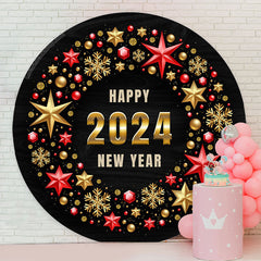 Lofaris Round Golden Snowflake Hexagon Happy New Year Backdrop