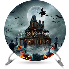 Lofaris Round Grave Night Castle Witch Halloween Backdrop