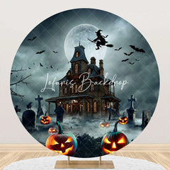 Lofaris Round Grave Night Castle Witch Halloween Backdrop