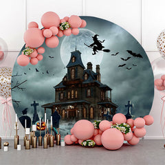 Lofaris Round Grave Night Castle Witch Halloween Backdrop