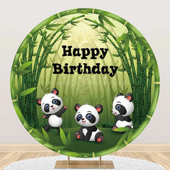 Lofaris Round Green Bamboo Forest Panda Birthday Backdrop