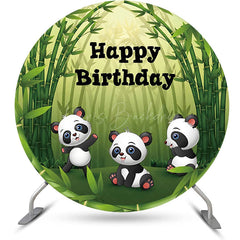 Lofaris Round Green Bamboo Forest Panda Birthday Backdrop