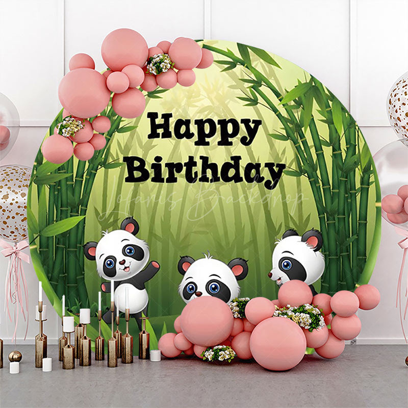 Lofaris Round Green Bamboo Forest Panda Birthday Backdrop