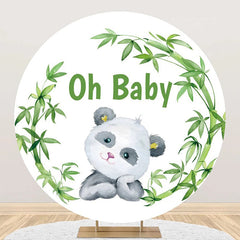 Lofaris Round Green Bamboo Panda White Baby Shower Backdrop