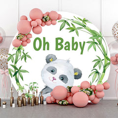 Lofaris Round Green Bamboo Panda White Baby Shower Backdrop