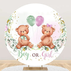 Lofaris Round Green Leaf Teddy Bear Gender Reveal Backdrop