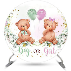 Lofaris Round Green Leaf Teddy Bear Gender Reveal Backdrop